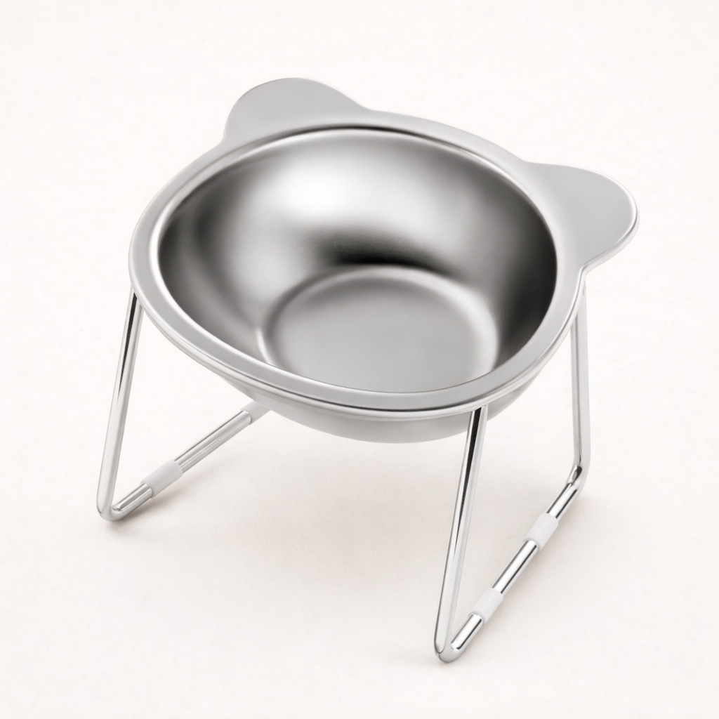 Elevated Steel Cat Bowl