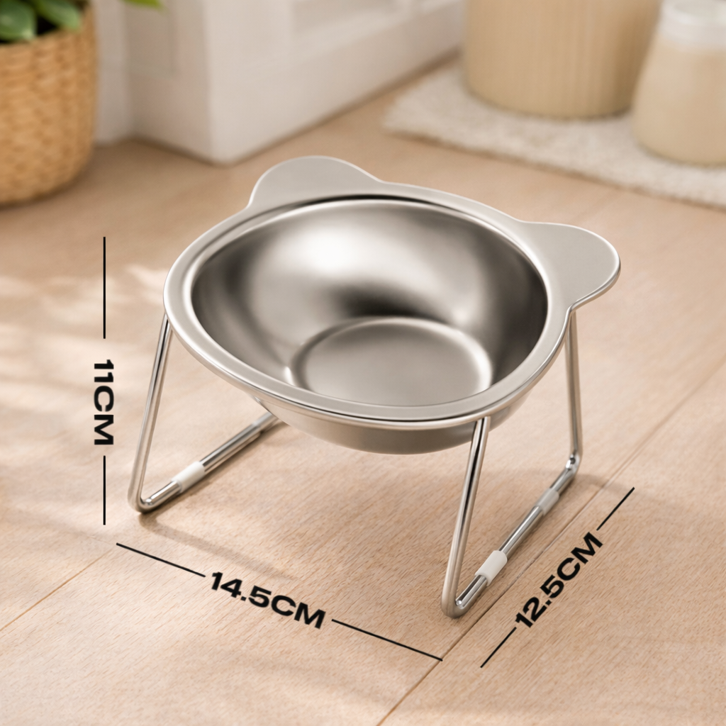 Elevated Steel Cat Bowl
